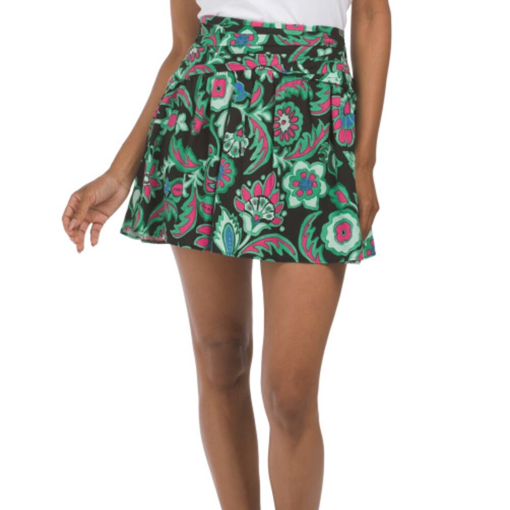 Zara floral colorful multicolor linen blend mini skirt size XS NWT